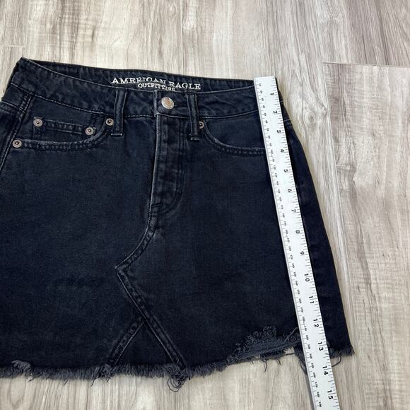 American Eagle Black Jean Denim Cut off Mini Skirt size Button Fly 00 - Picture 4 of 8